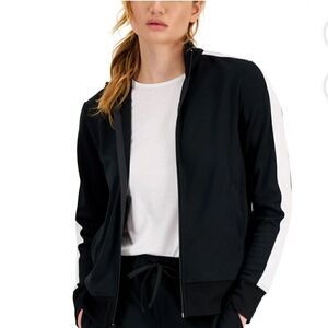 ID Ideology Full Zip Striped Sleeve Track Jacket Women's L Deep Black/White~